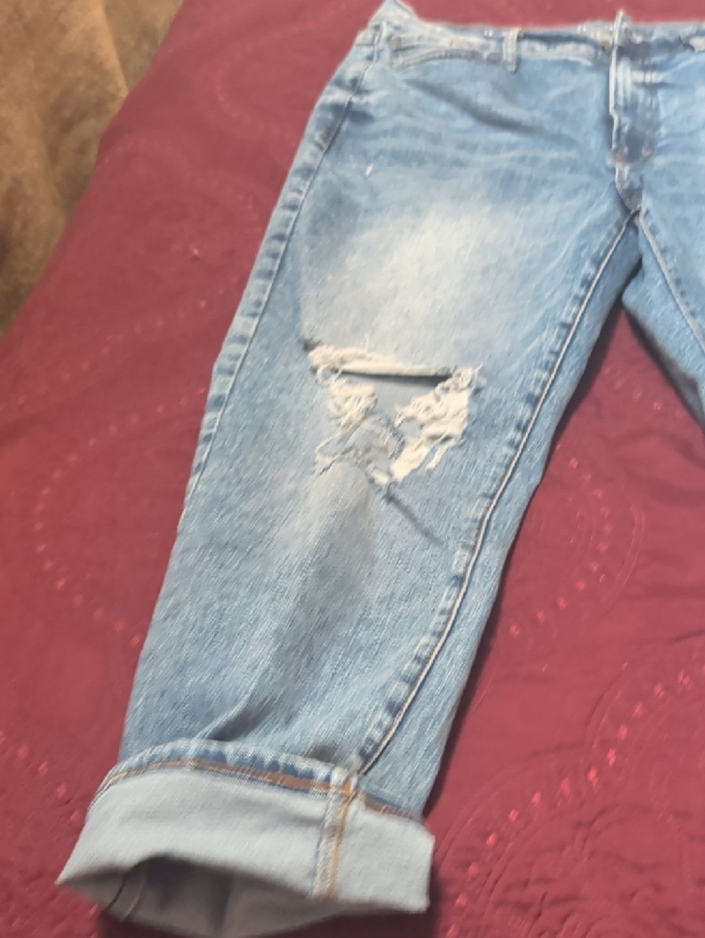 a.n.a Light Blue Boyfriend Ripped Jeans with Rolled Cuffs - Picture 4 of 5